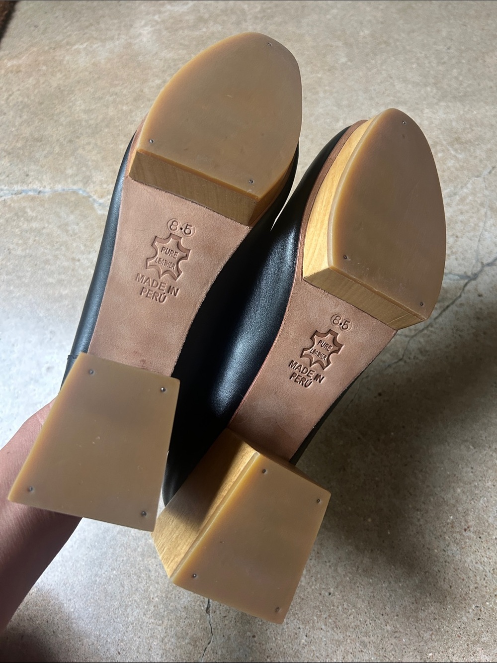 Beklina Black Leather clogs with Wood Block Heel - Picture 4 of 6
